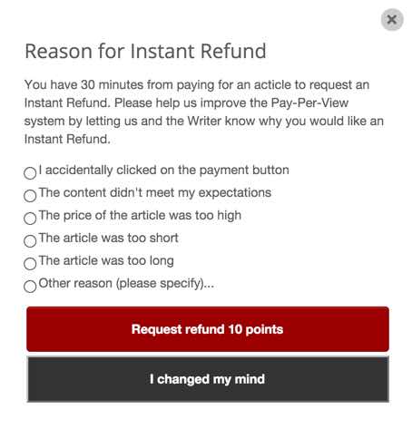 Refund option which user can select from